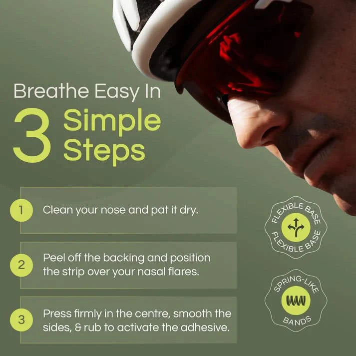 On The Nose Co nose strip being worn for clearer nasal airflow